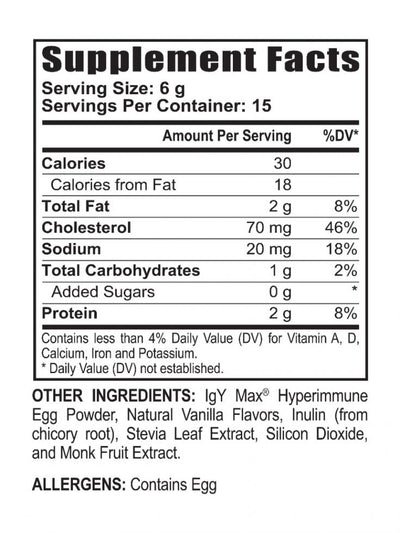 i26 Hyperimmune Egg Powder – French Vanilla 15 servings